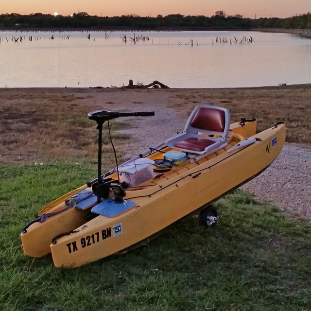 Wavewalk-fishing-kayak-with-front-mounted-electric-motor-Dallas-TX 