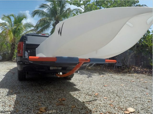 S4 kayak skiff transported on a pickup truck bed