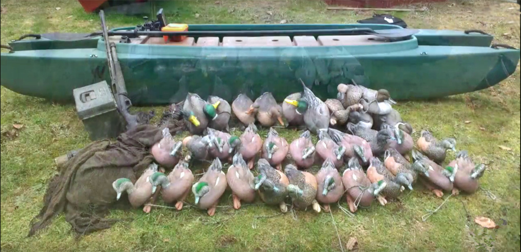 36 deeks stored on board the W700 duck hunting kayak