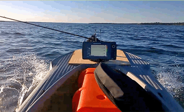 motorized fishing kayak on lake Simcoe, Ontario - Wavewalk S4 360