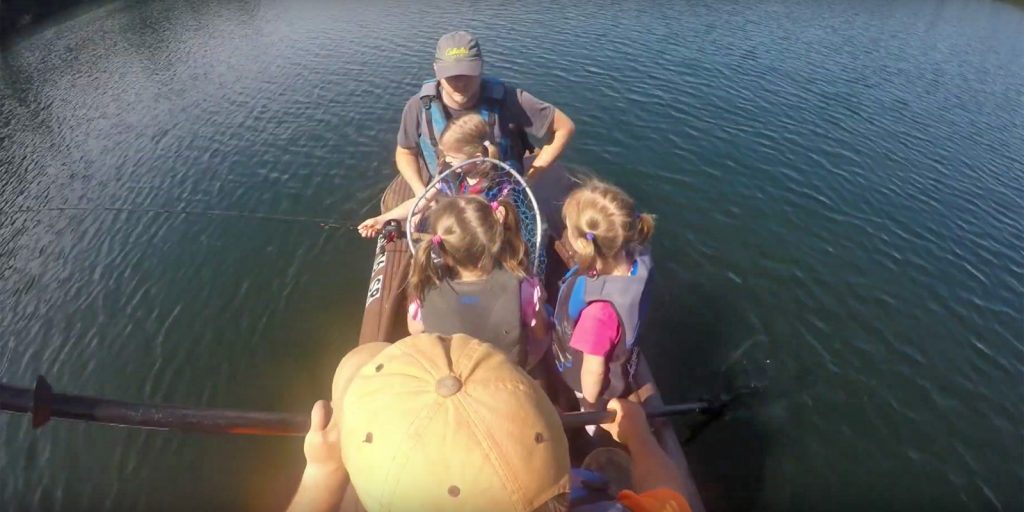 Five anglers in a Wavewalk S4 fishing kayak