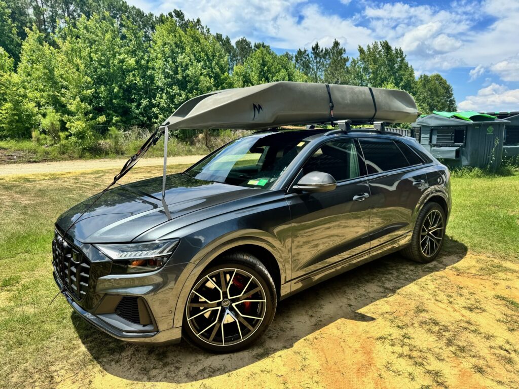 Car Topper Boat - Green S4 microskiff car topped on a sedan car