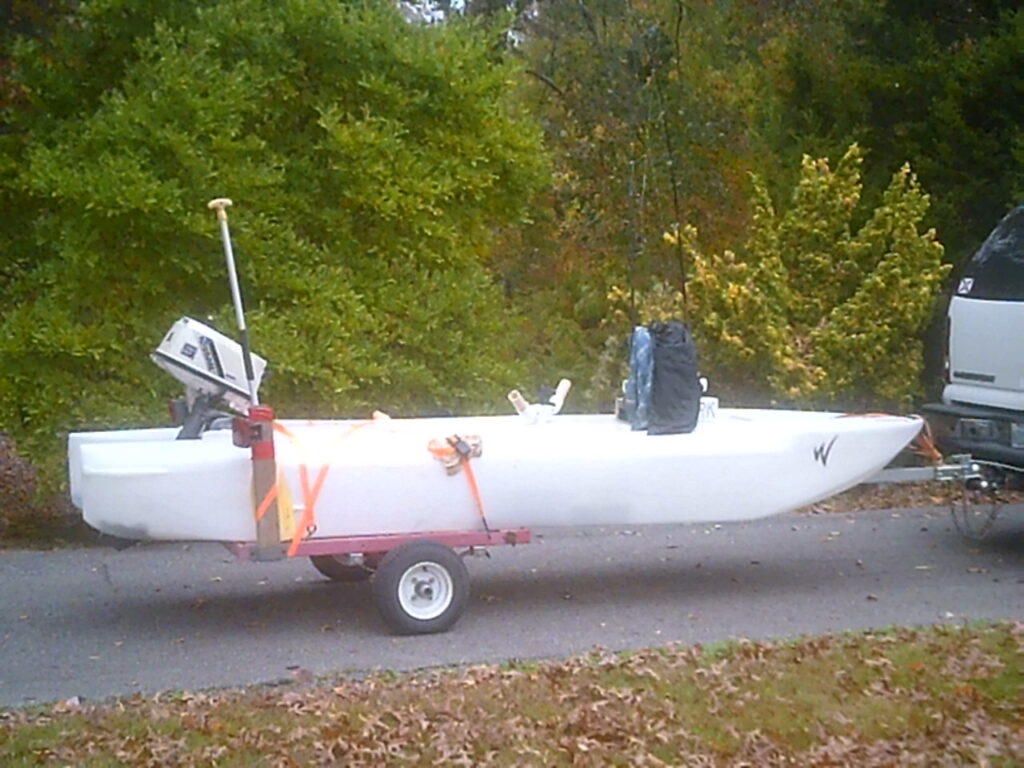 S4 microskiff transported on compact trailer