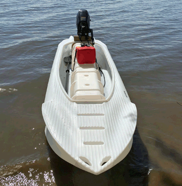 S4 kayak microskiff powered by 6HP outboard