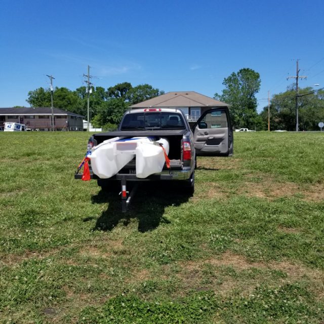 S4 microskiff transported on pickup truck bed