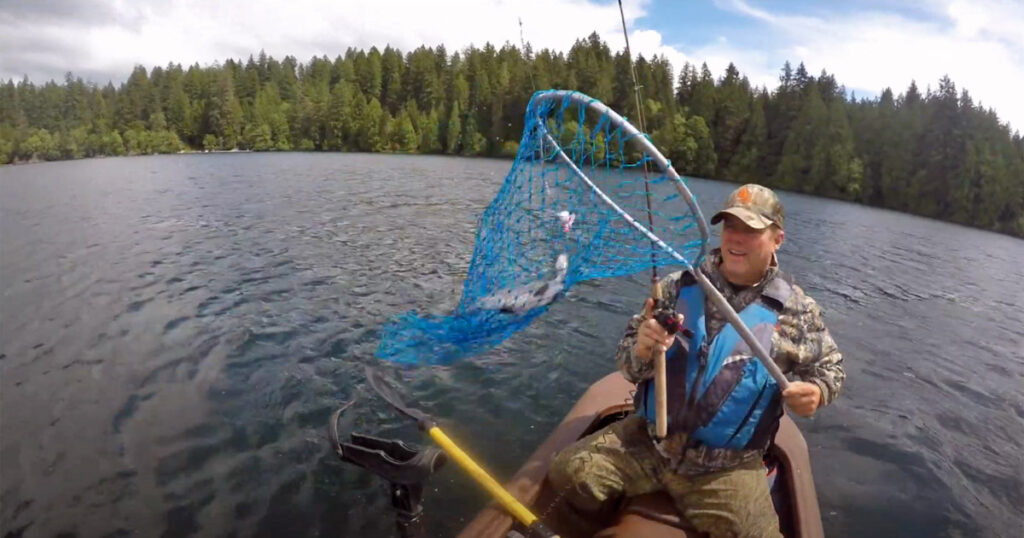 catching kokanee in Wavewalk S4 electric kayak