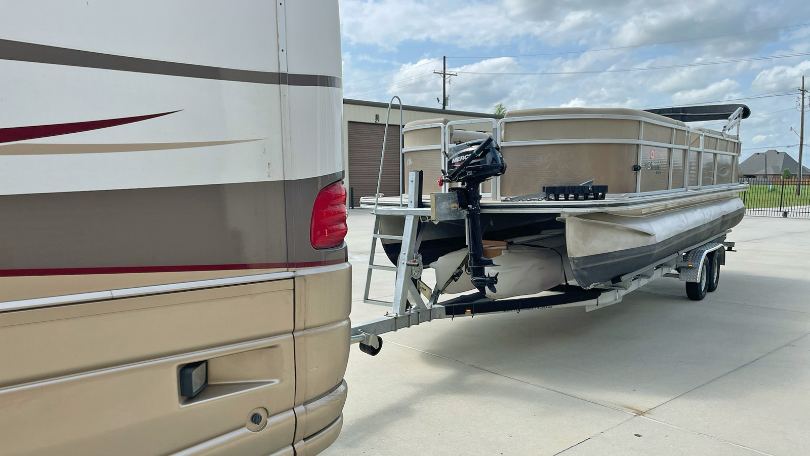 S4 microskiff transported under our pontoon boat