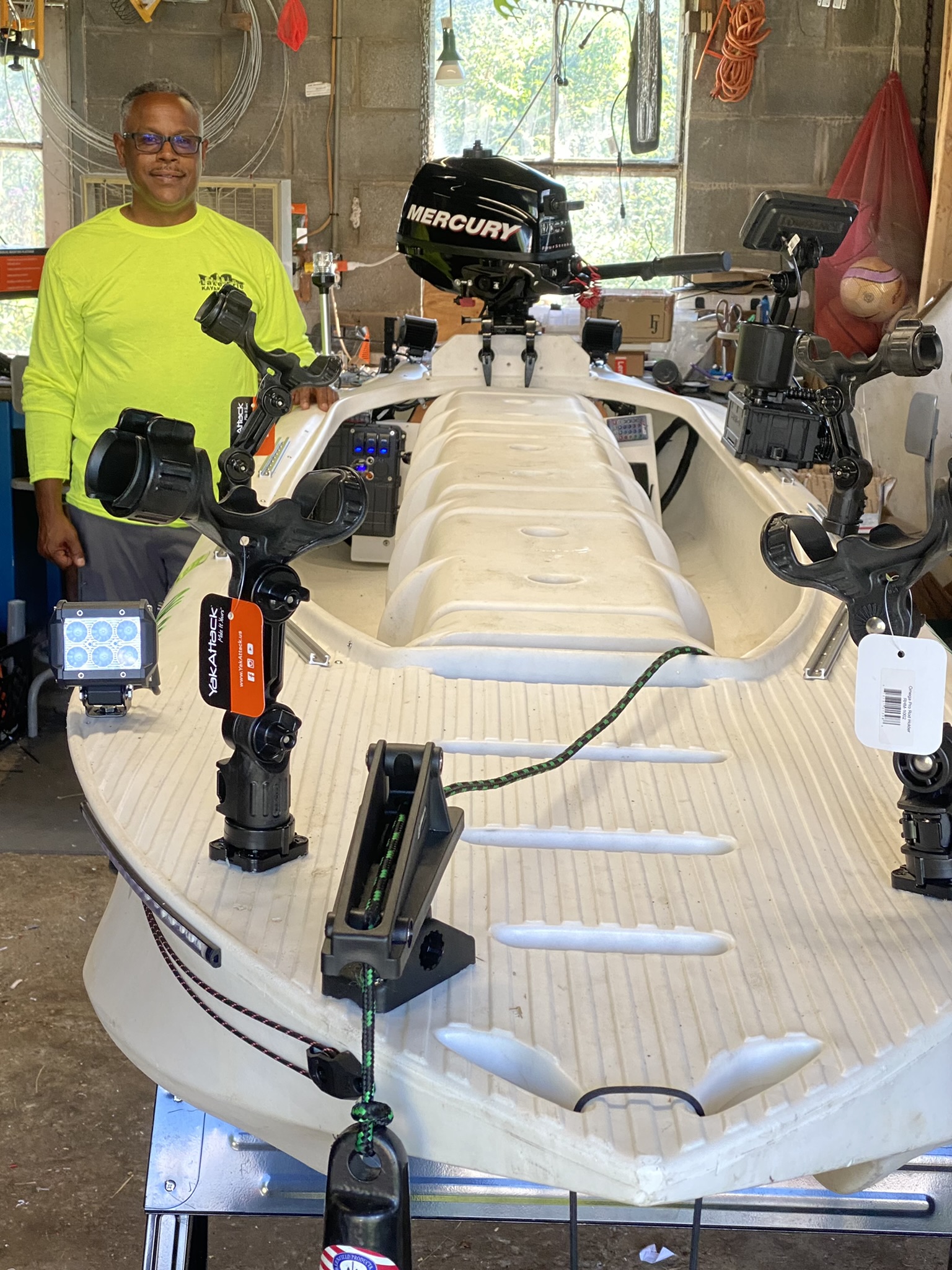 S4 microskiff rigged for fishing