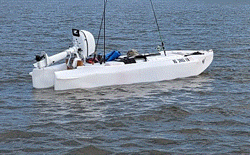 S4 microskiff anchored in the sound next to the ICW NC 360