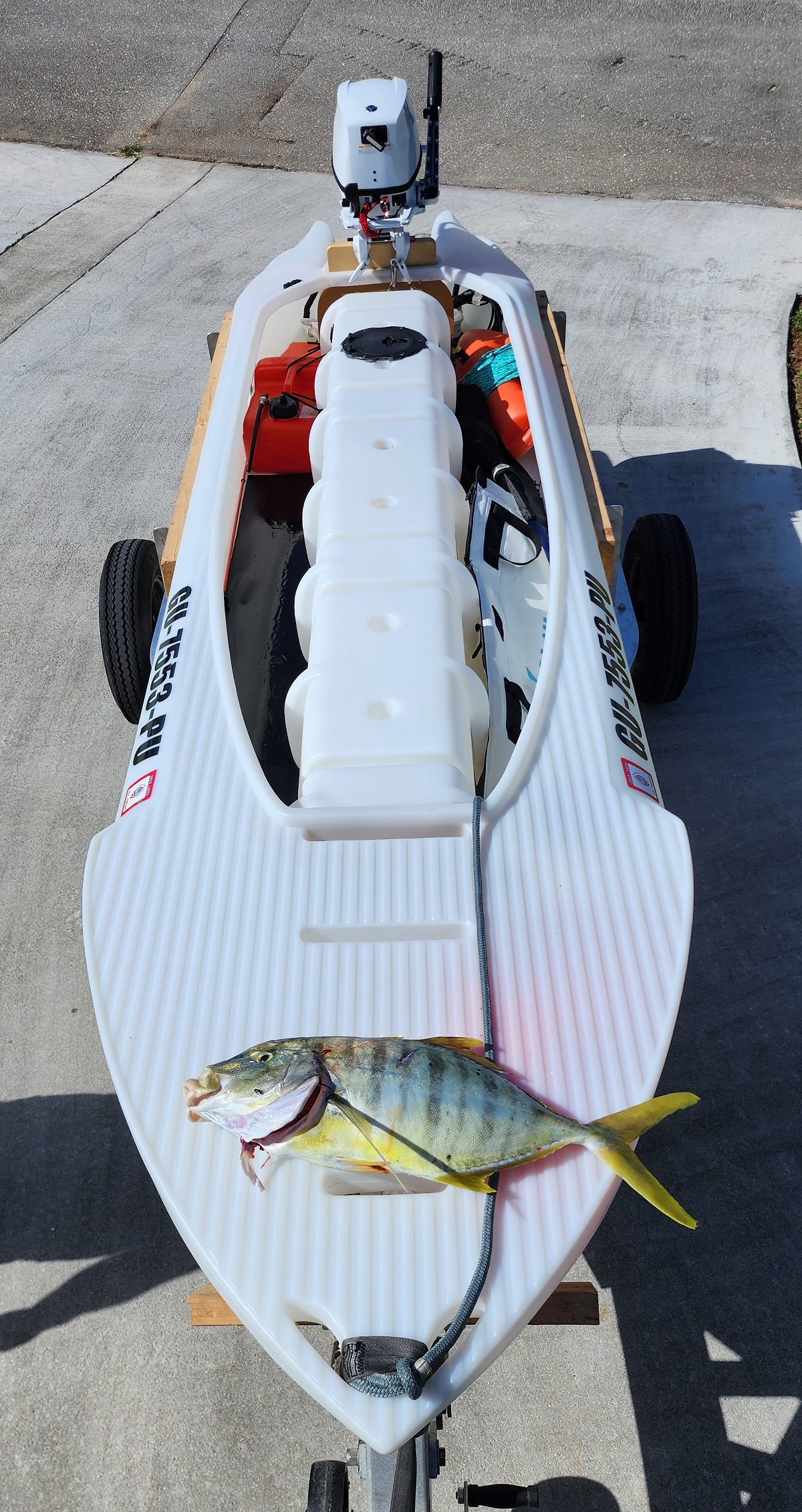 First tandem spearfishing trip in my white S4 microskiff, Guam