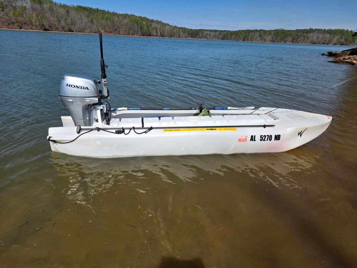 My S4 Microskiff overpowered by a 9.9 HP Honda outboard